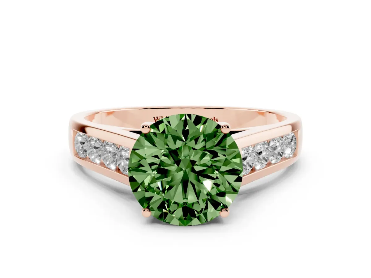 Fancy Green Round Cut Brilliant Channel-Set Solitaire Ring with Four-Prong Setting Rose gold
