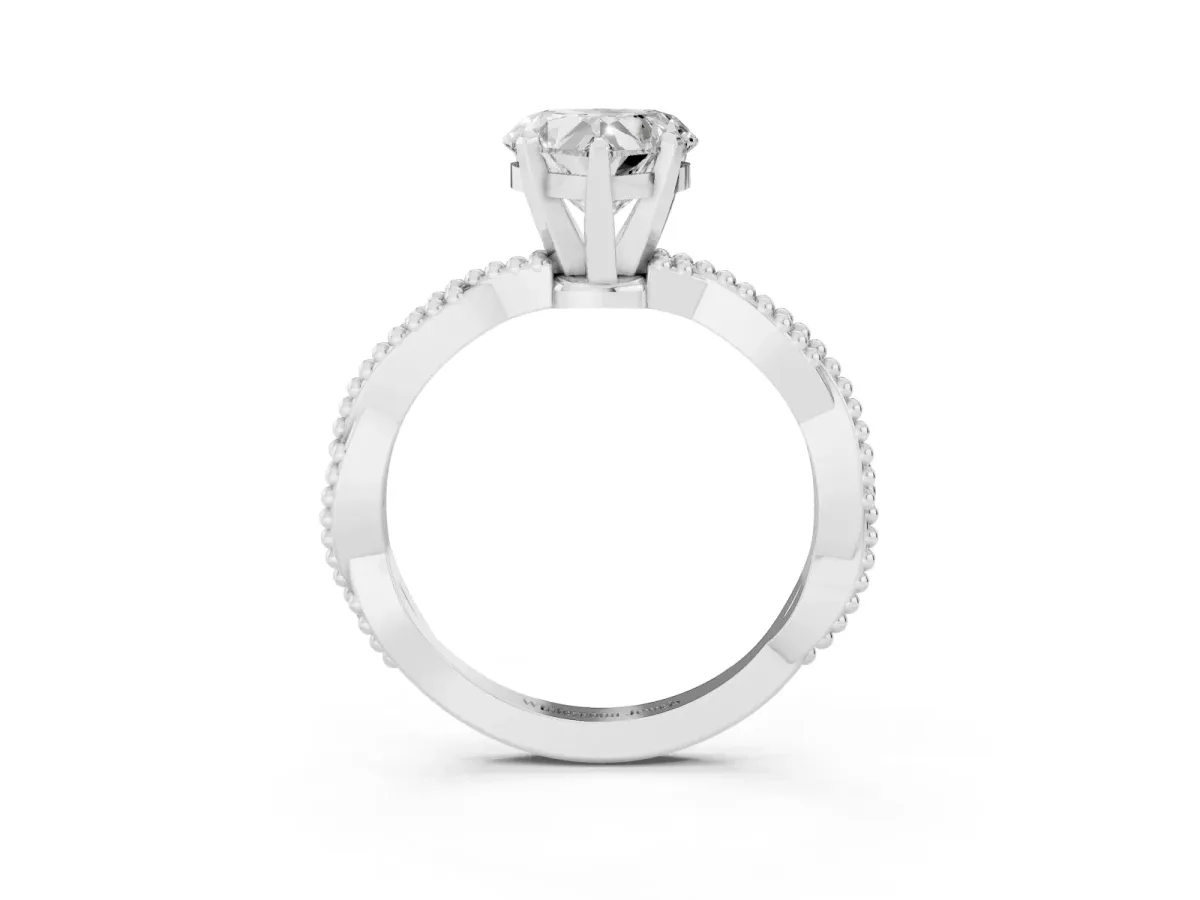 Heart Cut Solitaire Twisted Band with Bead Prong Setting Silver