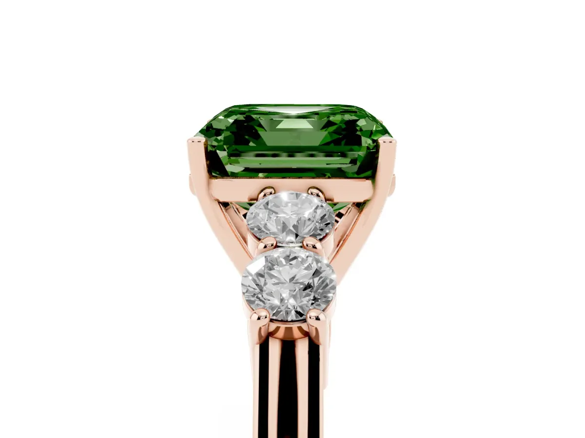Fancy Green Asscher Cut Cut Diamond Five-Stone Prong Set White Gold Ring Rose gold
