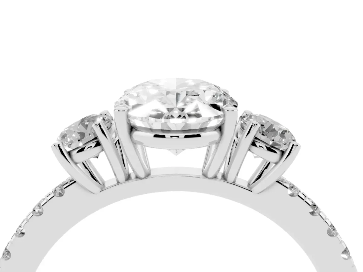Three-Stone Oval Cut Cut Diamond Pavé Band with Prong Setting Silver
