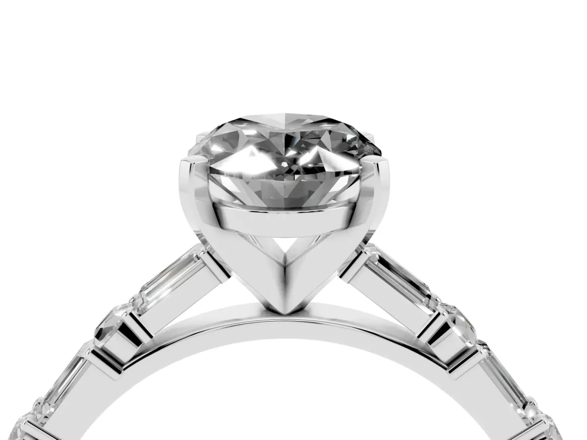 Fancy Black Oval Cut Diamond Solitaire with Side Baguettes and Channel Set Band Platinum