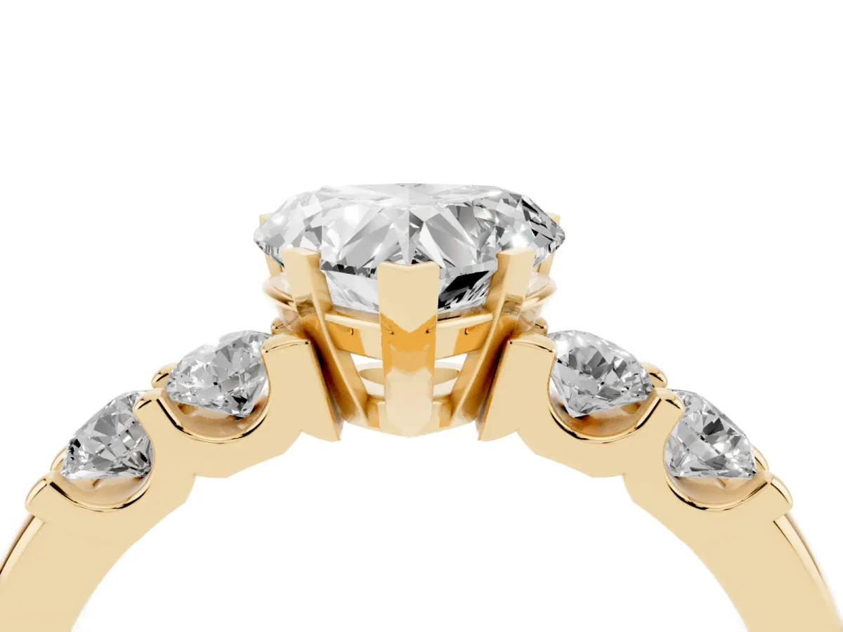 Heart Cut Brilliant Cut Diamond Five-Stone Prong Set Engagement Ring with Channel Band Yellow gold