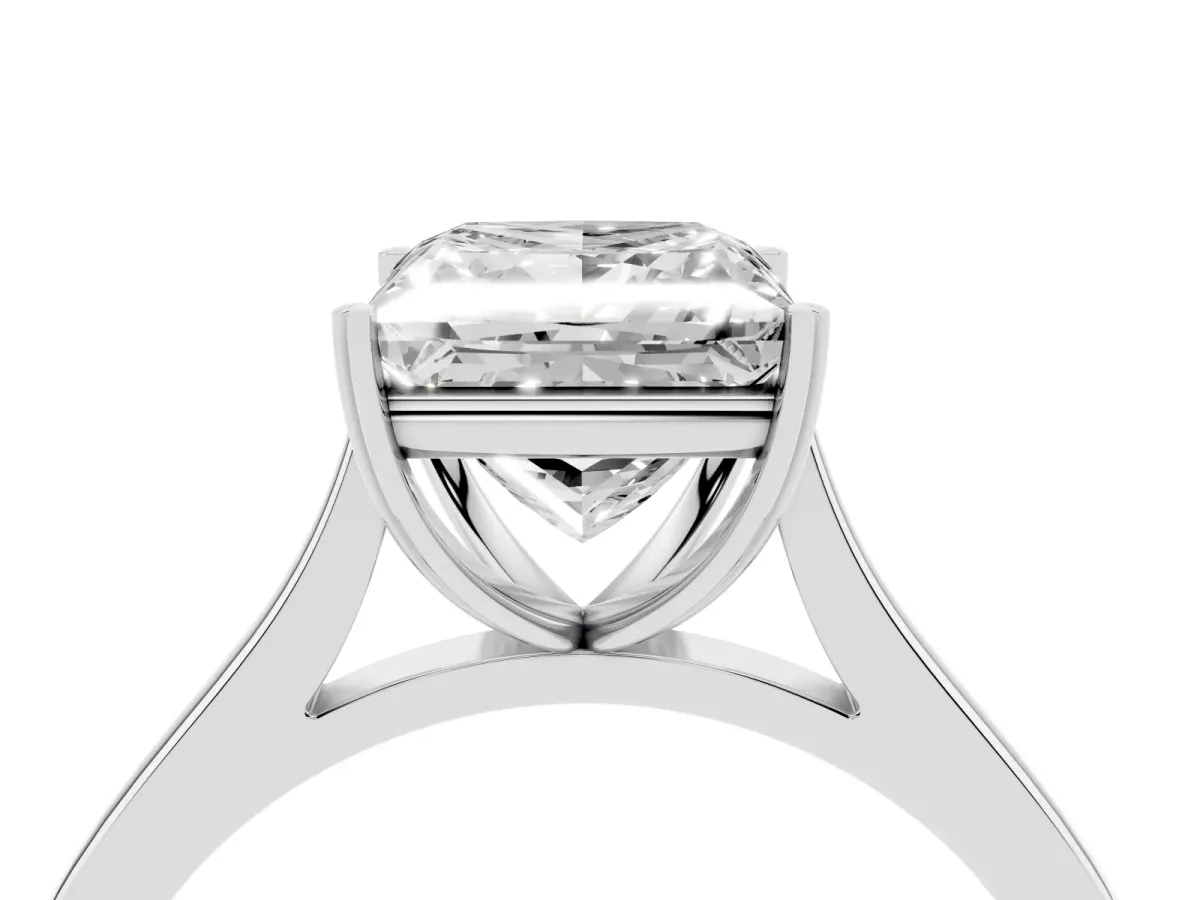 Princess Cut Solitaire Heart Prong Engagement Ring with Tapered Band White gold