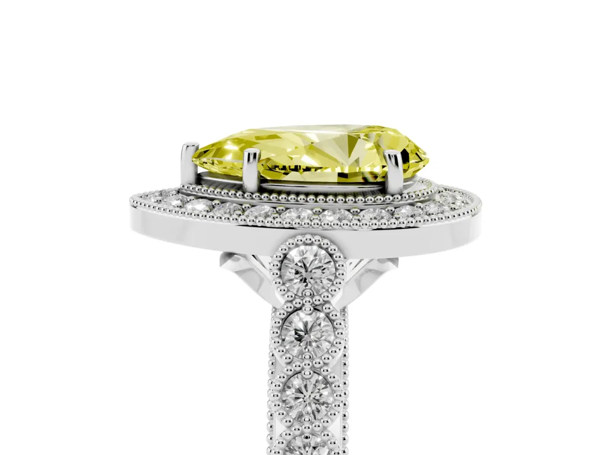 Fancy Yellow Pear Cut Halo Twist Band Solitaire Ring with Six-Prong Setting Silver