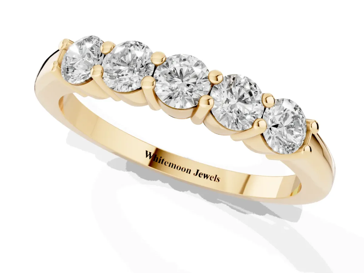 Round Cut Diamond Prong Set Half-Eternity Band Yellow gold