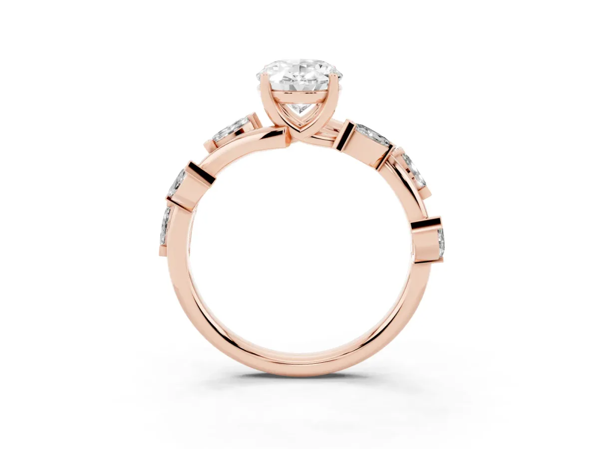 Oval Cut Solitaire Twisted Band Marquise Accent Prong Setting Ring Rose gold