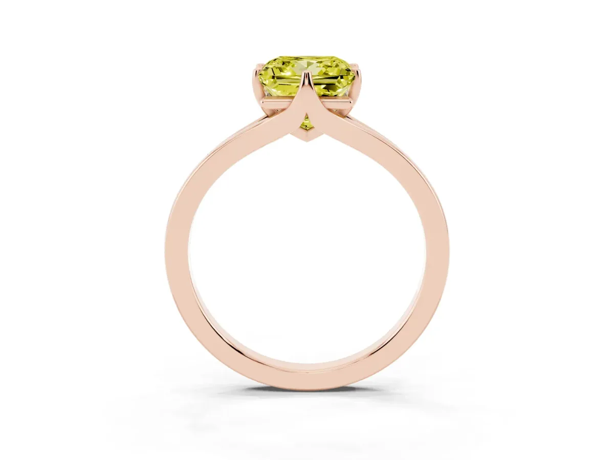 Fancy Yellow Princess Cut Solitaire Diamond Ring with Six-Prong Setting and Tapered Band Rose gold
