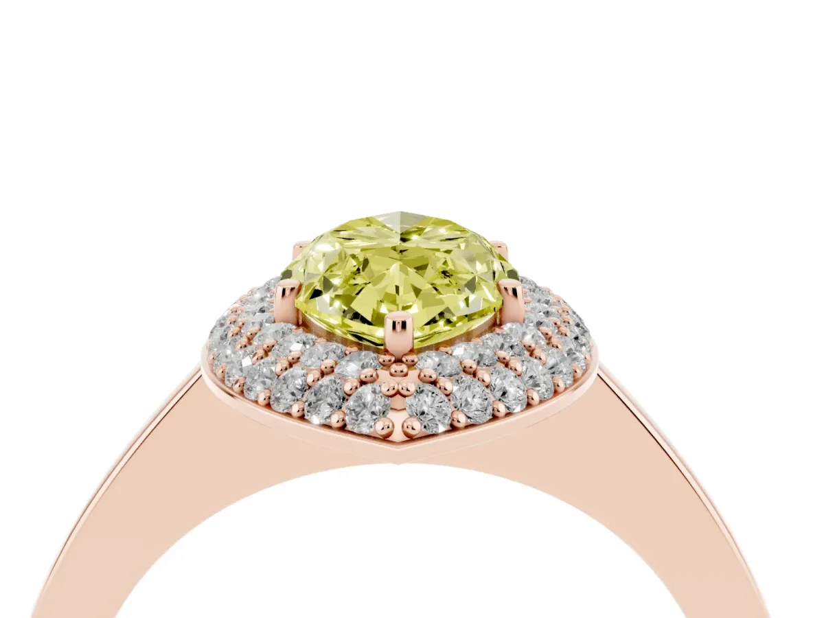 Fancy Yellow Marquise Cut Halo Diamond Engagement Ring with Solitaire Band and Four-Prong Setting Rose gold