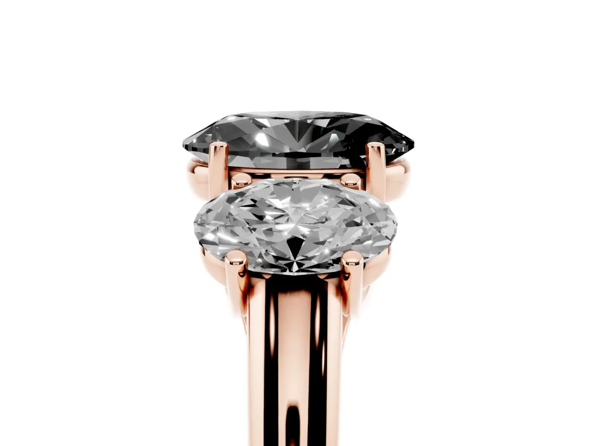 Fancy Black Three-Stone Oval Cut Diamond Engagement Ring with Prong Setting Rose gold