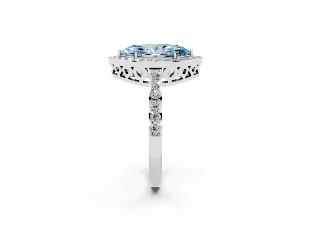 Fancy Blue Marquise Cut Halo Diamond Pavé Band Ring with Prong Setting Silver