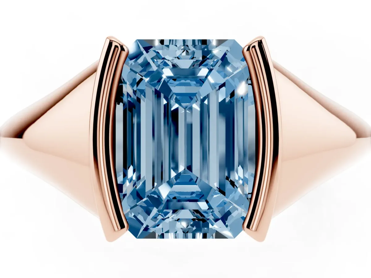 Fancy Blue Emerald Cut Solitaire Tension Set Diamond Ring Rose gold