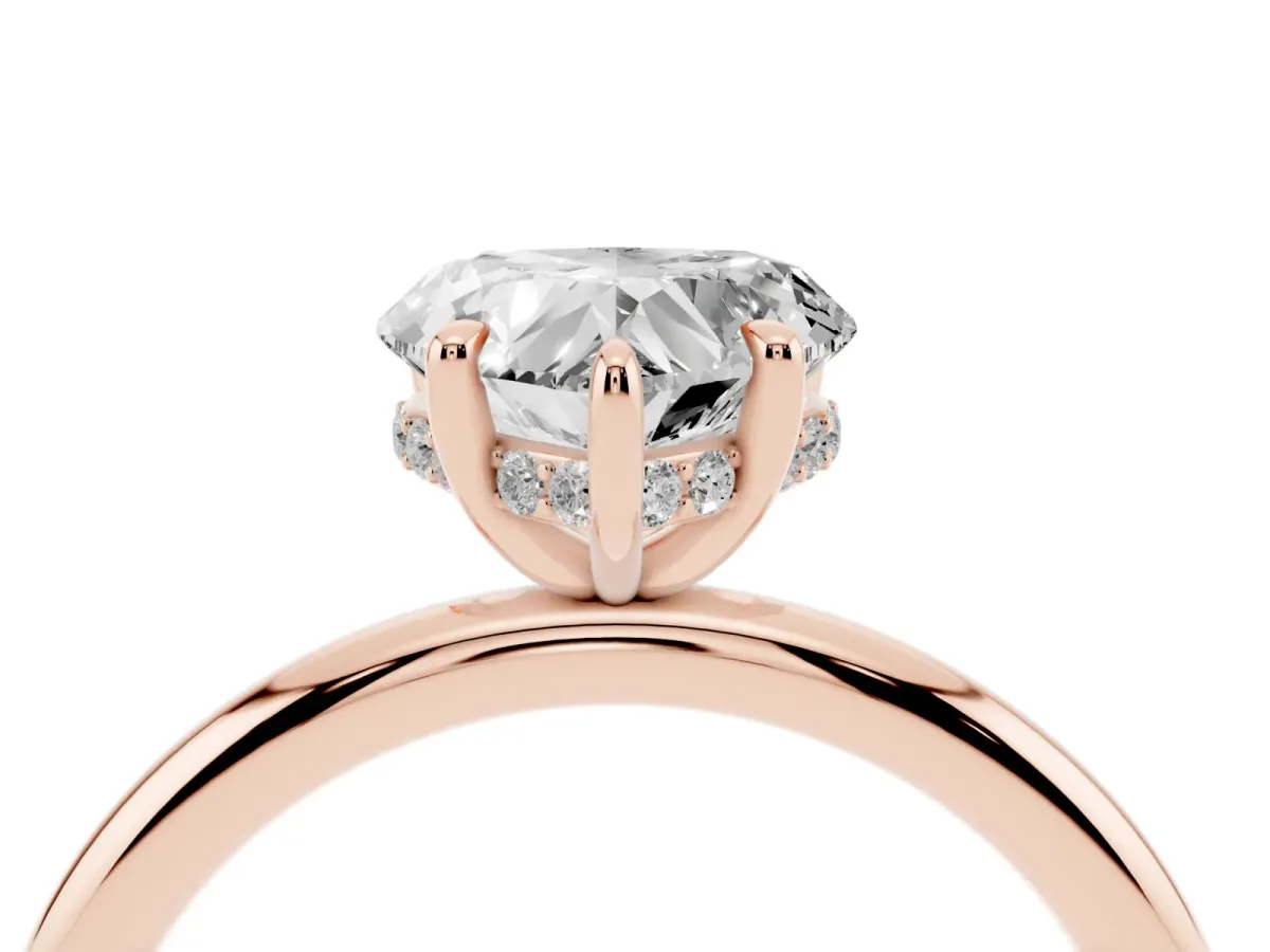 Heart Cut Diamond Solitaire Ring with Thin Band and Four-Prong Setting Rose gold