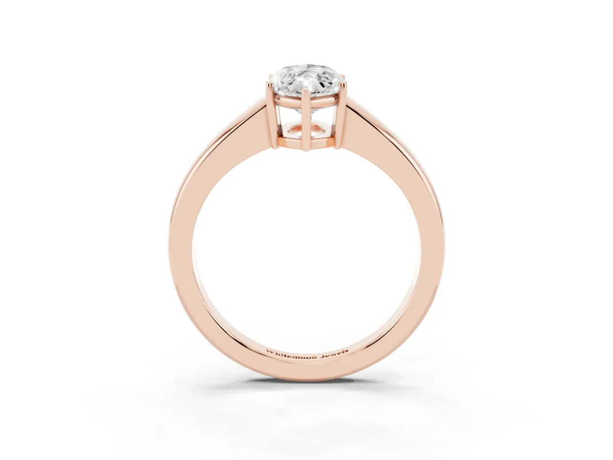 Marquise Cut Solitaire Diamond Ring with Tapered Band and Four-Prong Setting Rose gold