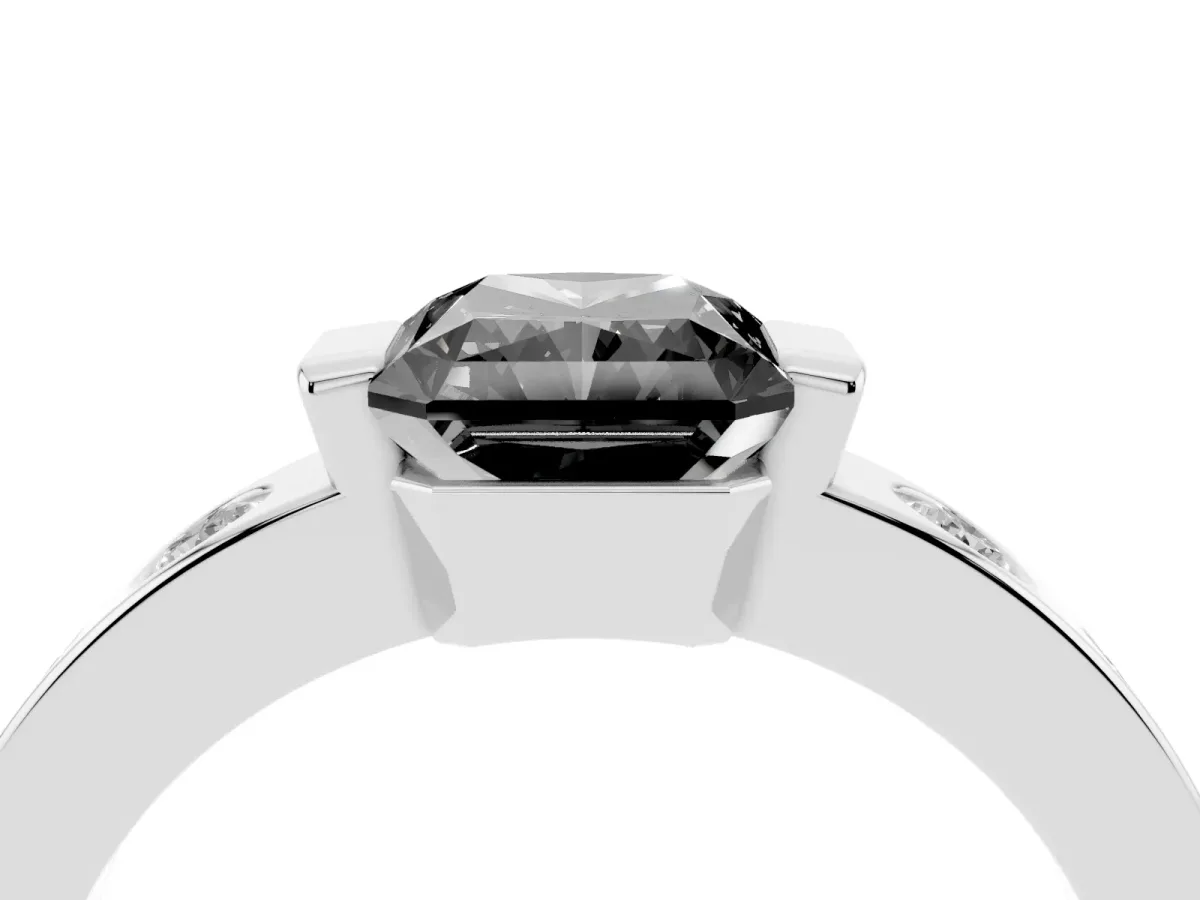 Fancy Black Radiant Cut Brilliant Channel-Set Diamond Ring with Bezel Prong Setting Platinum