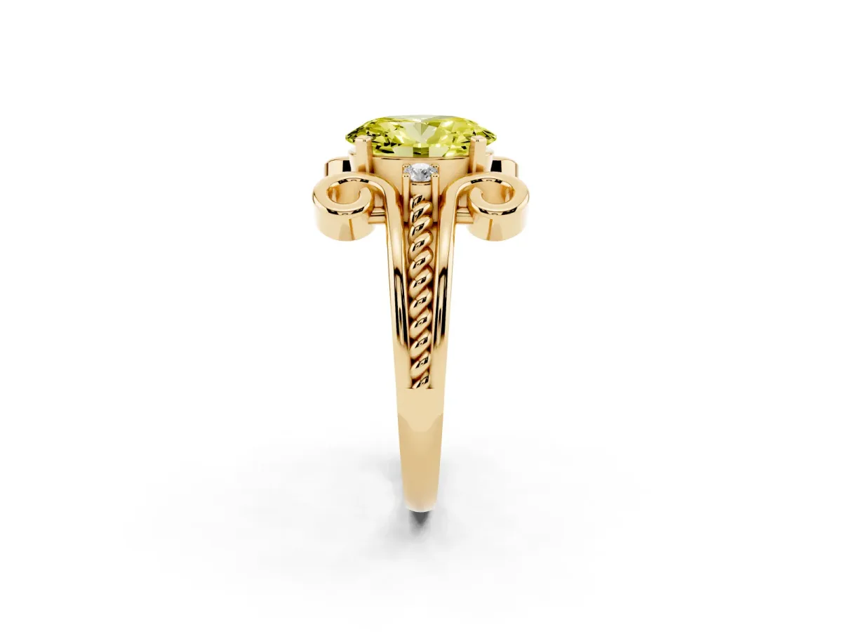 Fancy Yellow Oval Cut Solitaire Twisted Band Scroll Prong Ring Yellow gold
