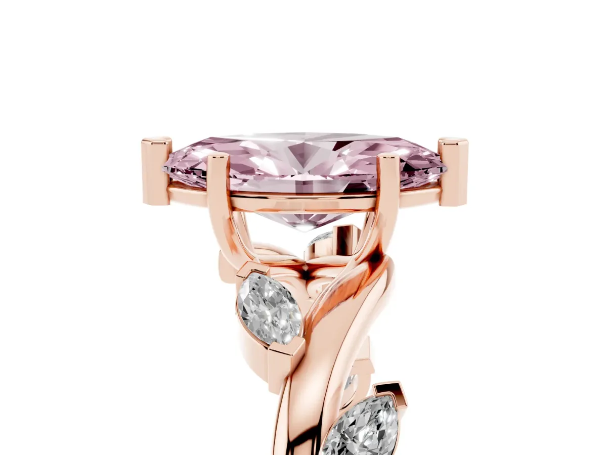 Fancy Pink Marquise Cut Solitaire Twisted Band Marquise Accent Prong Setting Ring Rose gold