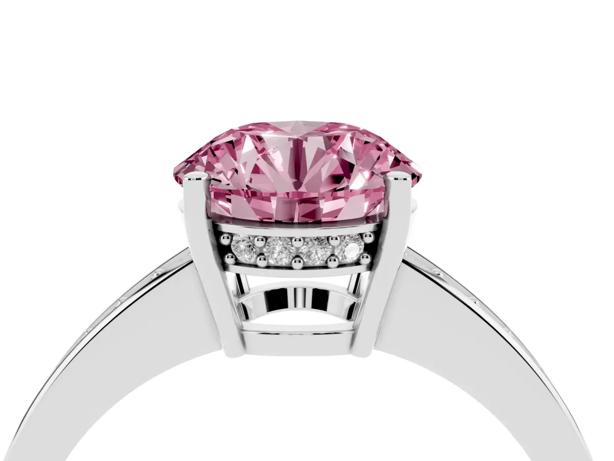 Fancy Pink Round Cut Solitaire Pavé Band Prong Setting Ring Silver