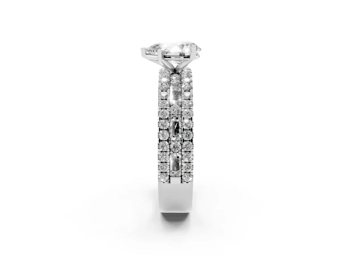 Pear Cut Diamond Solitaire Ring with Pavé and Channel Set Band Silver