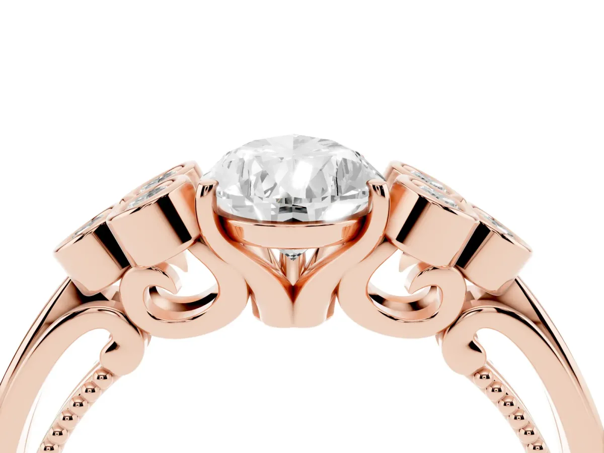 Pear Cut Cut Diamond Engagement Ring with Bezel Set Round Side Stones and Prong Setting Rose gold