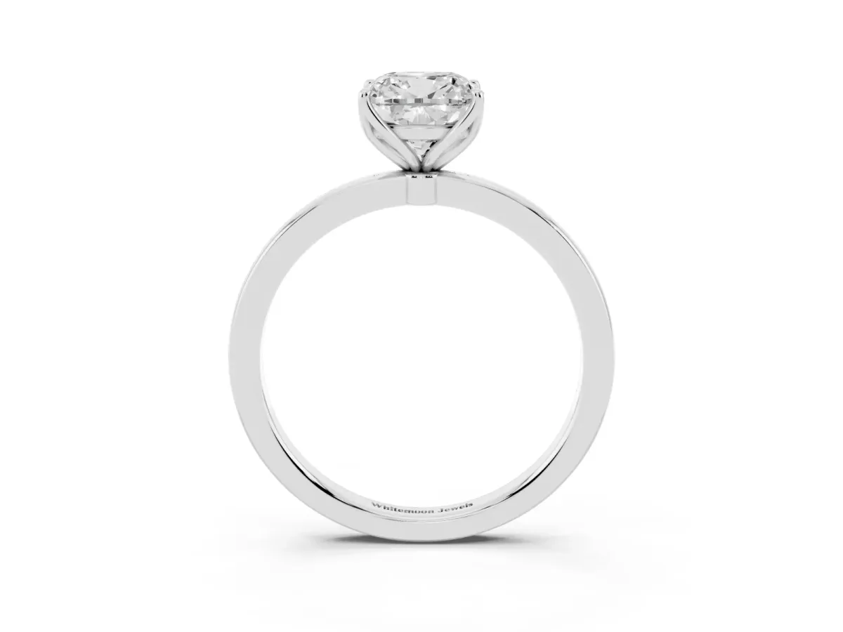 Cushion Cut Diamond Solitaire Ring with Thin Band and Prong Setting Silver