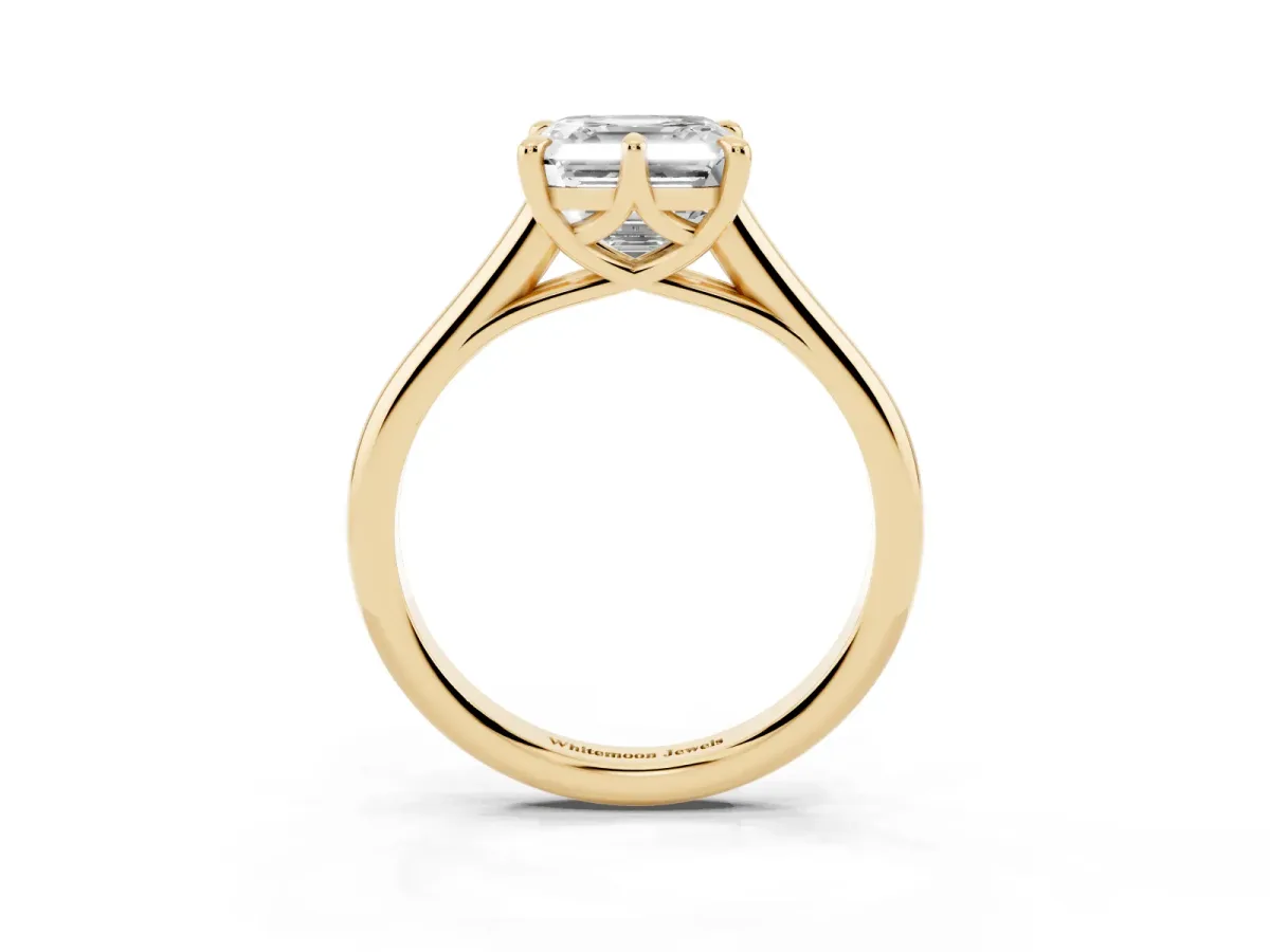 Asscher Cut Solitaire Engagement Ring with Six-Prong Setting and Classic Band Yellow gold