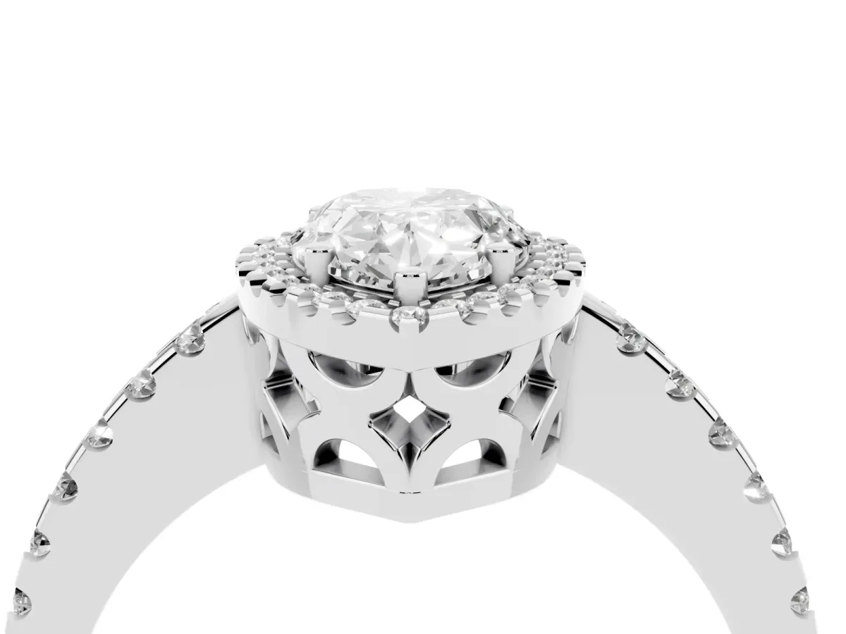 Pear Cut Diamond Halo Engagement Ring with Pavé Band and Prong Setting Silver