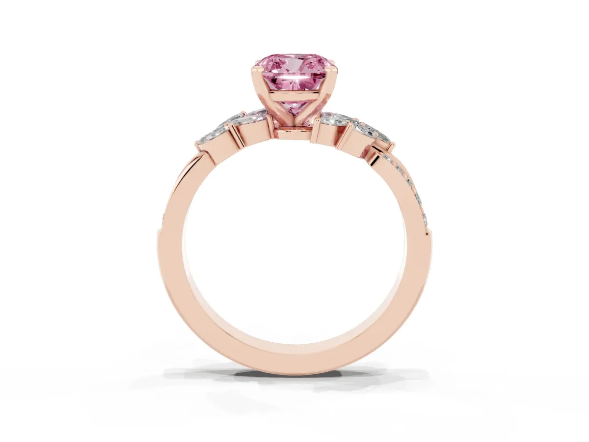 Fancy Pink Cushion Cut Solitaire Marquise Twist Band with Six-Prong Setting Rose gold