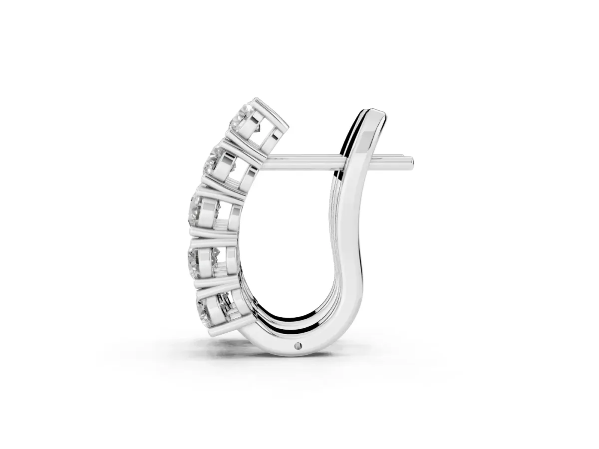 Round Diamond Channel Set Hoop Earrings with Four-Prong Setting Silver