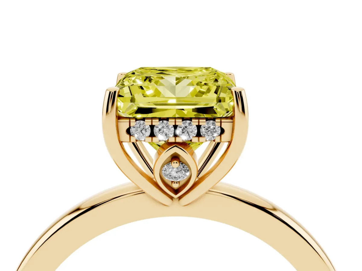 Fancy Yellow Princess Cut Solitaire Diamond Ring with Prong Setting and Plain Band Yellow gold
