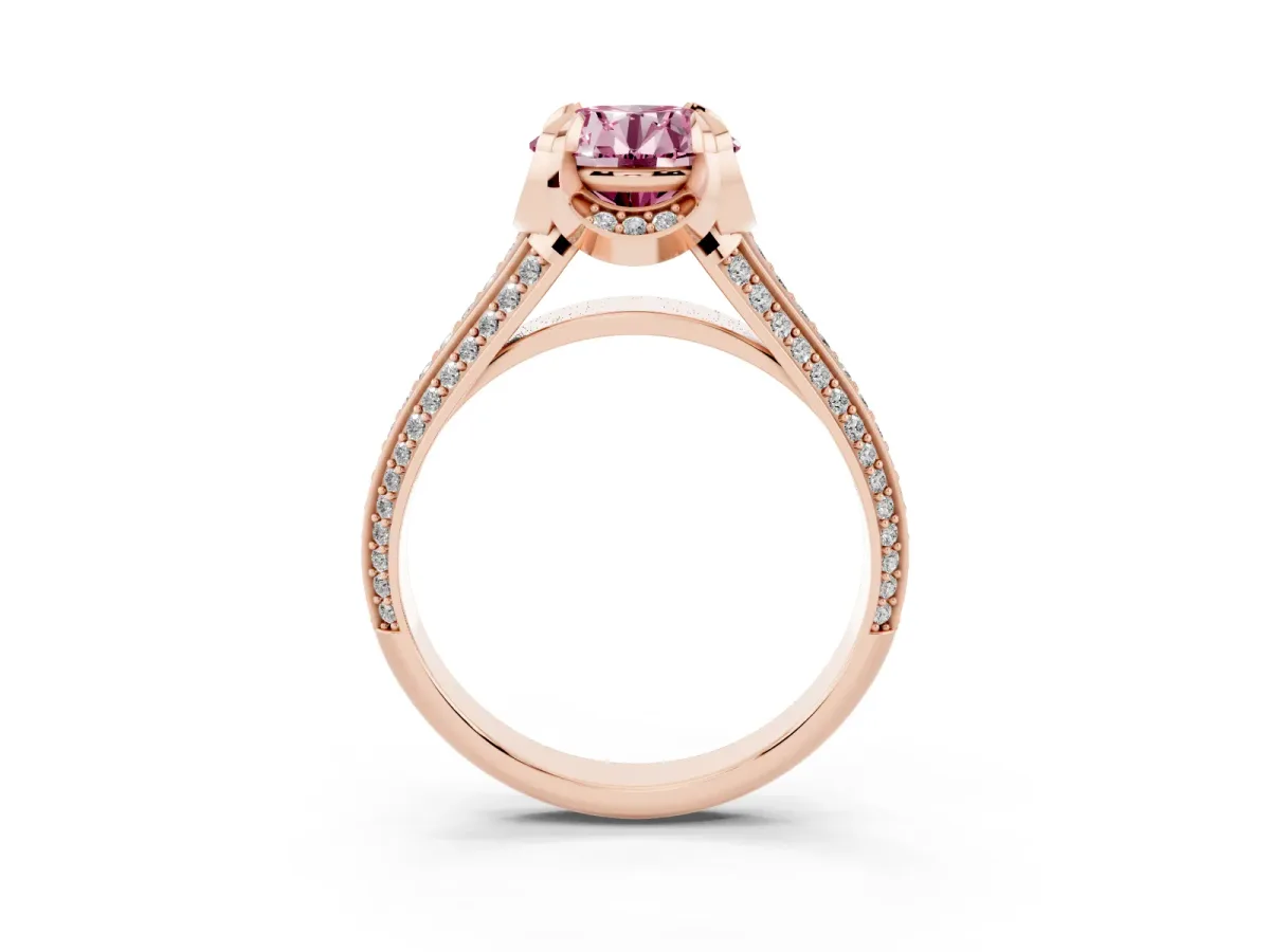 Fancy Pink Round Cut Solitaire Pave Split Shank Ring with Four-Prong Setting Rose gold