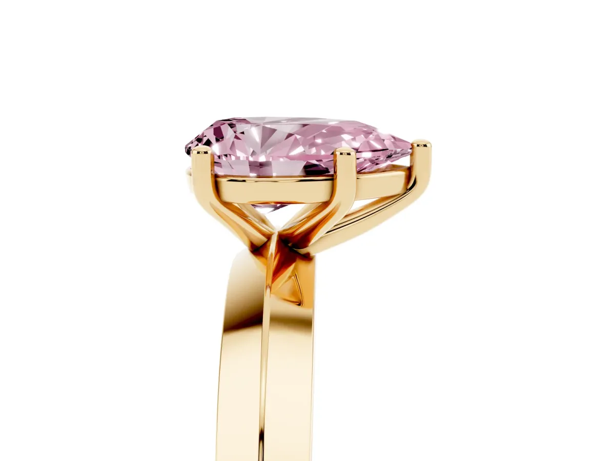 Fancy Pink Pear Cut Cut Solitaire Engagement Ring with Flat Band and Four-Prong Setting Yellow gold