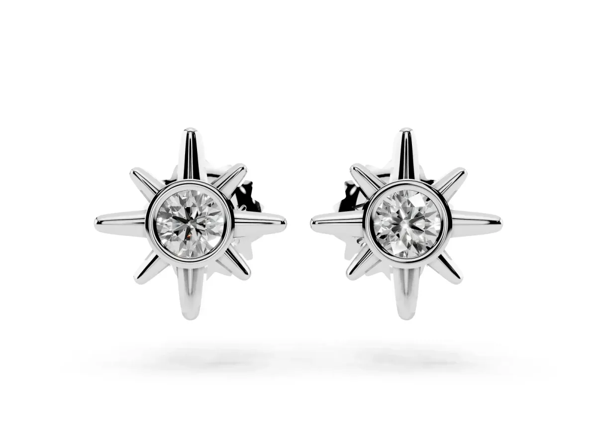 Round Diamond Sol Starburst Stud Earrings Platinum