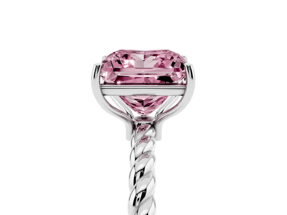 Fancy Pink Princess Cut Solitaire Twisted Band 4-Prong Ring Silver