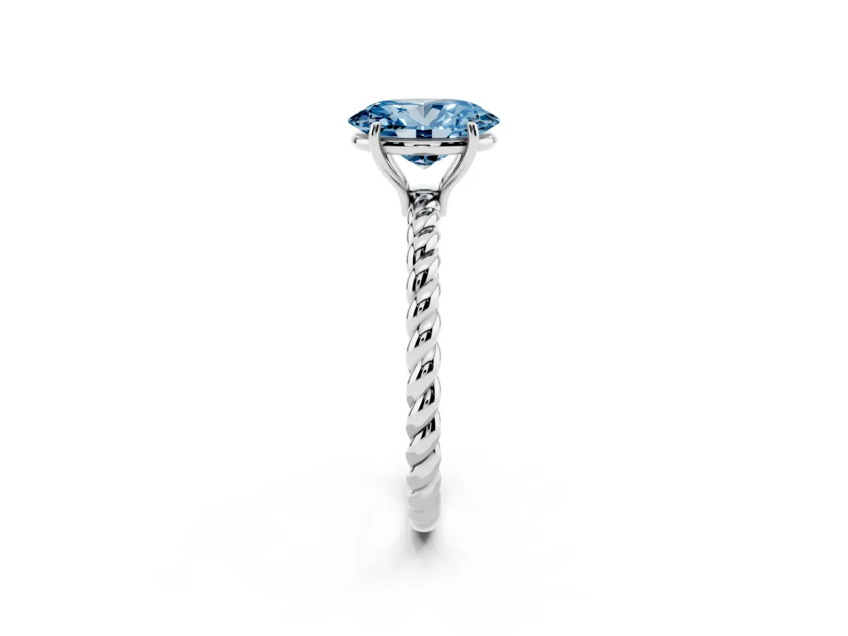 Fancy Blue Oval Cut Solitaire Twisted Band 4-Prong Ring Silver