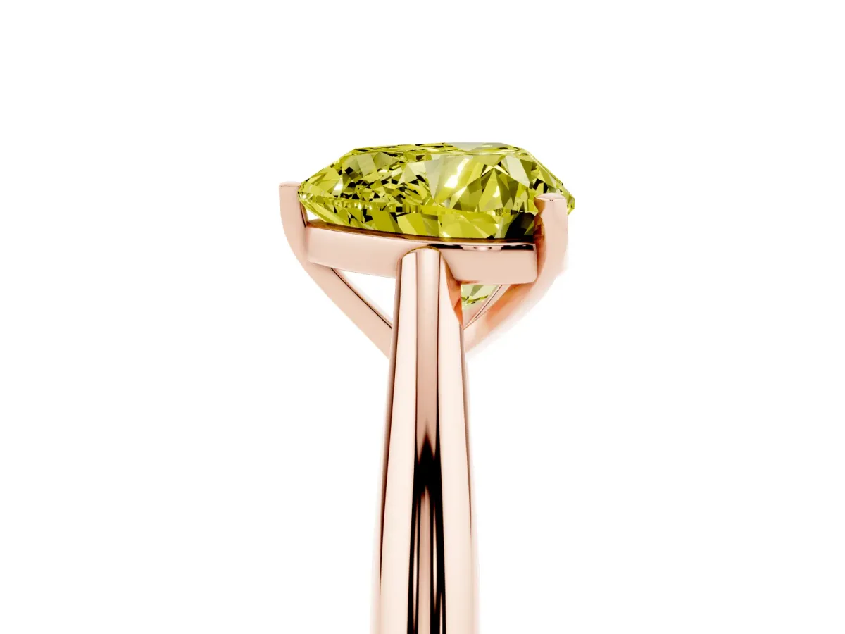 Fancy Yellow Heart Cut Diamond Solitaire Engagement Ring with Cathedral Setting and Four-Prong Mount Rose gold