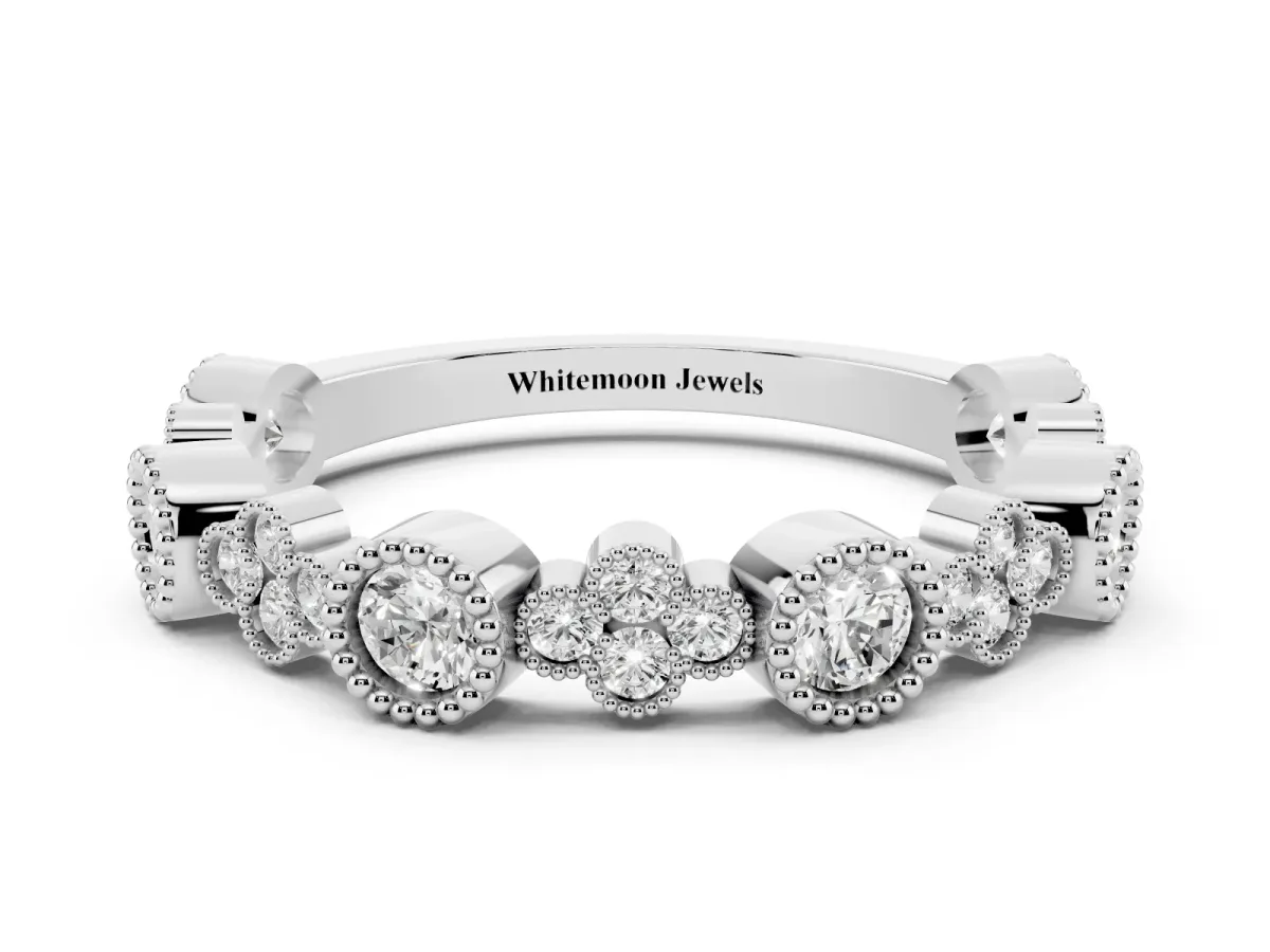 Milgrain Bezel Set Round Diamond Cluster Eternity Band Platinum