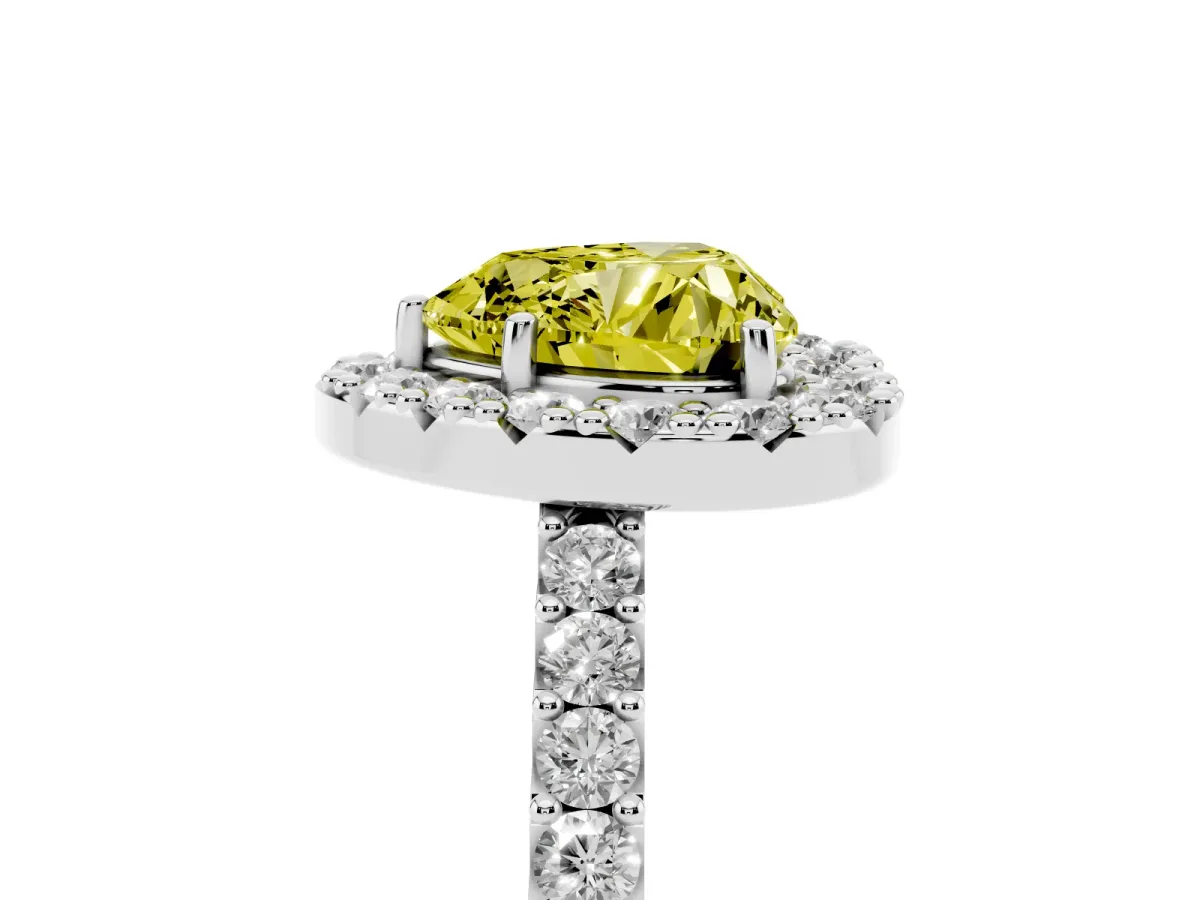 Fancy Yellow Heart Cut Halo Diamond Pavé Solitaire Ring Platinum
