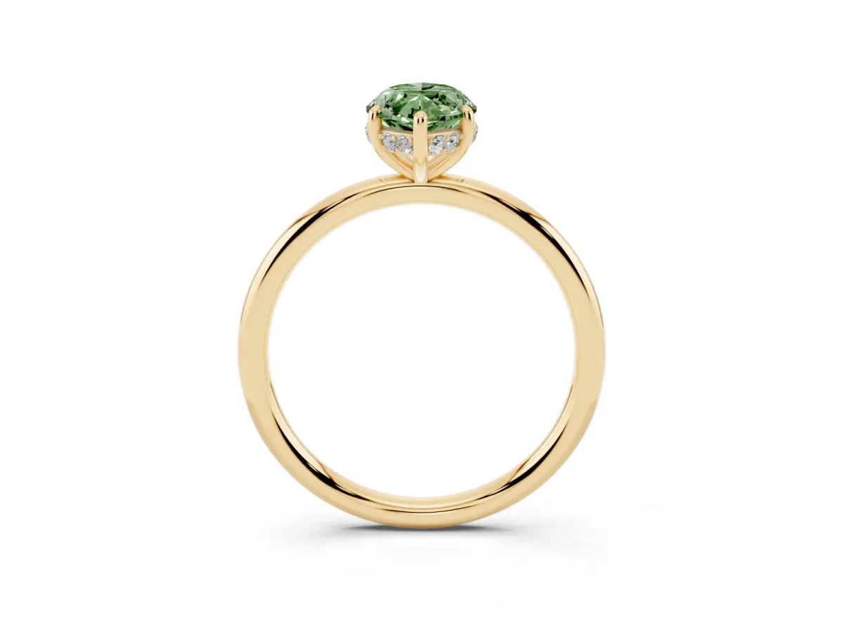 Fancy Green Marquise Cut Solitaire Diamond Ring with a Classic Band and Four-Prong Setting Yellow gold