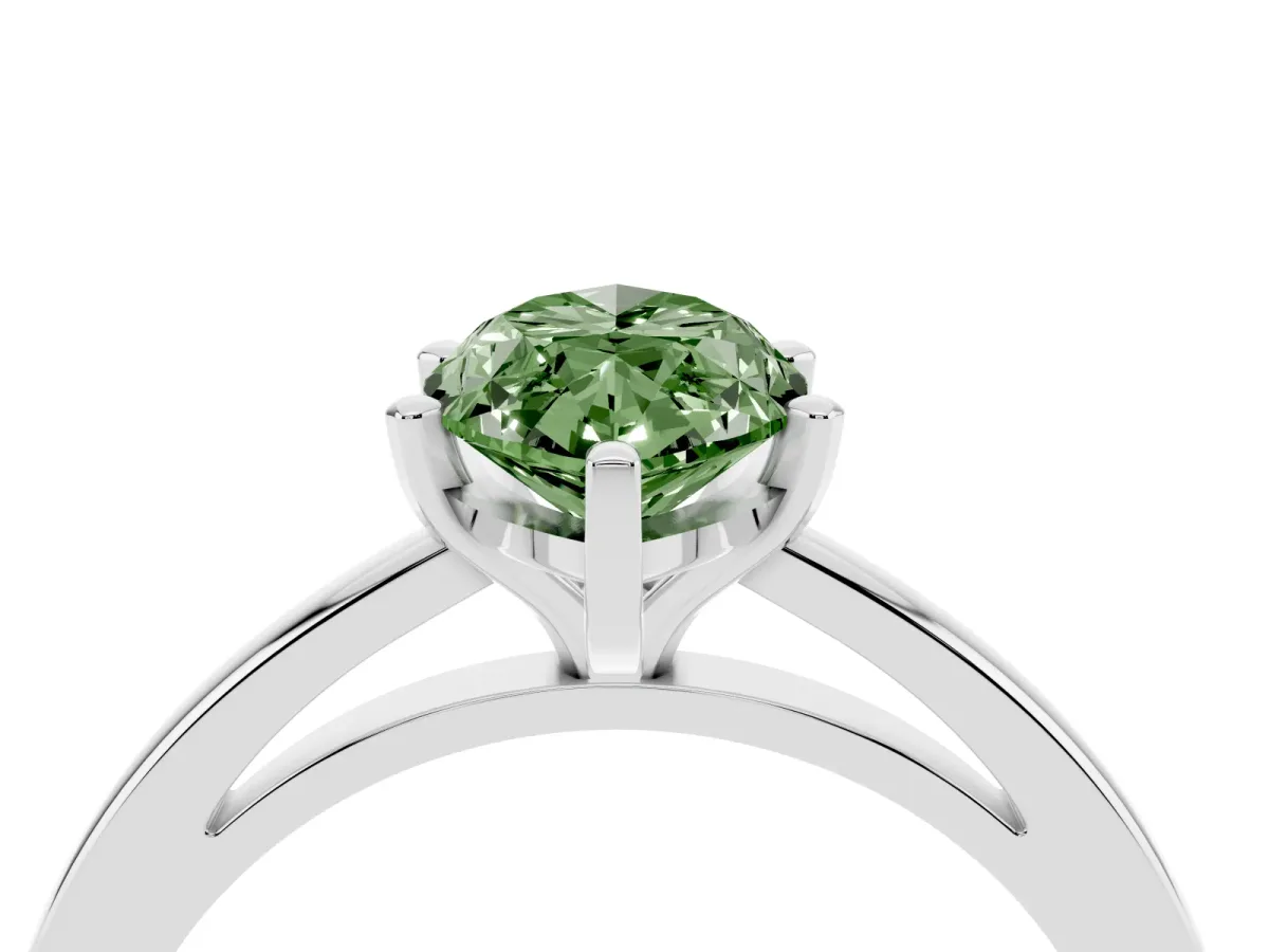 Fancy Green Marquise Cut Solitaire Diamond Engagement Ring with Four-Prong Setting on a Classic Band Silver