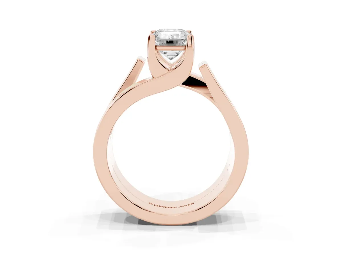 Modern Tension Set Emerald Cut Diamond Solitaire Wide Band Ring Rose gold