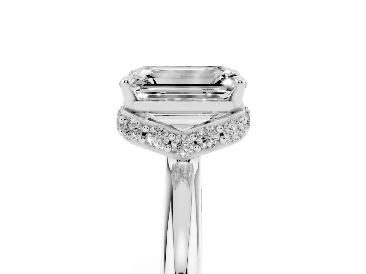 Emerald Cut Brilliant Solitaire Engagement Ring with Six-Prong Setting and Classic Band Platinum