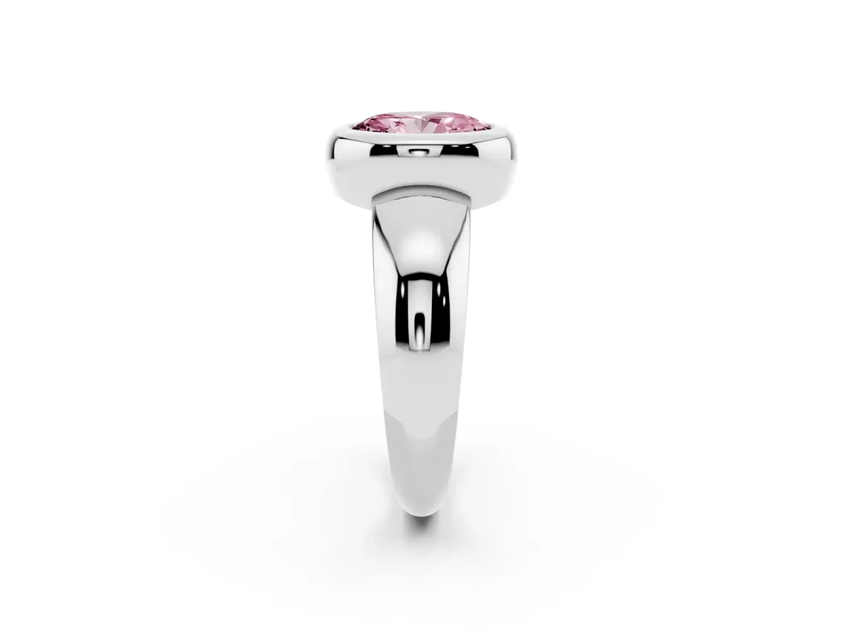 Fancy Pink Bezel Set Oval Cut Solitaire Ring with Wide Band Platinum