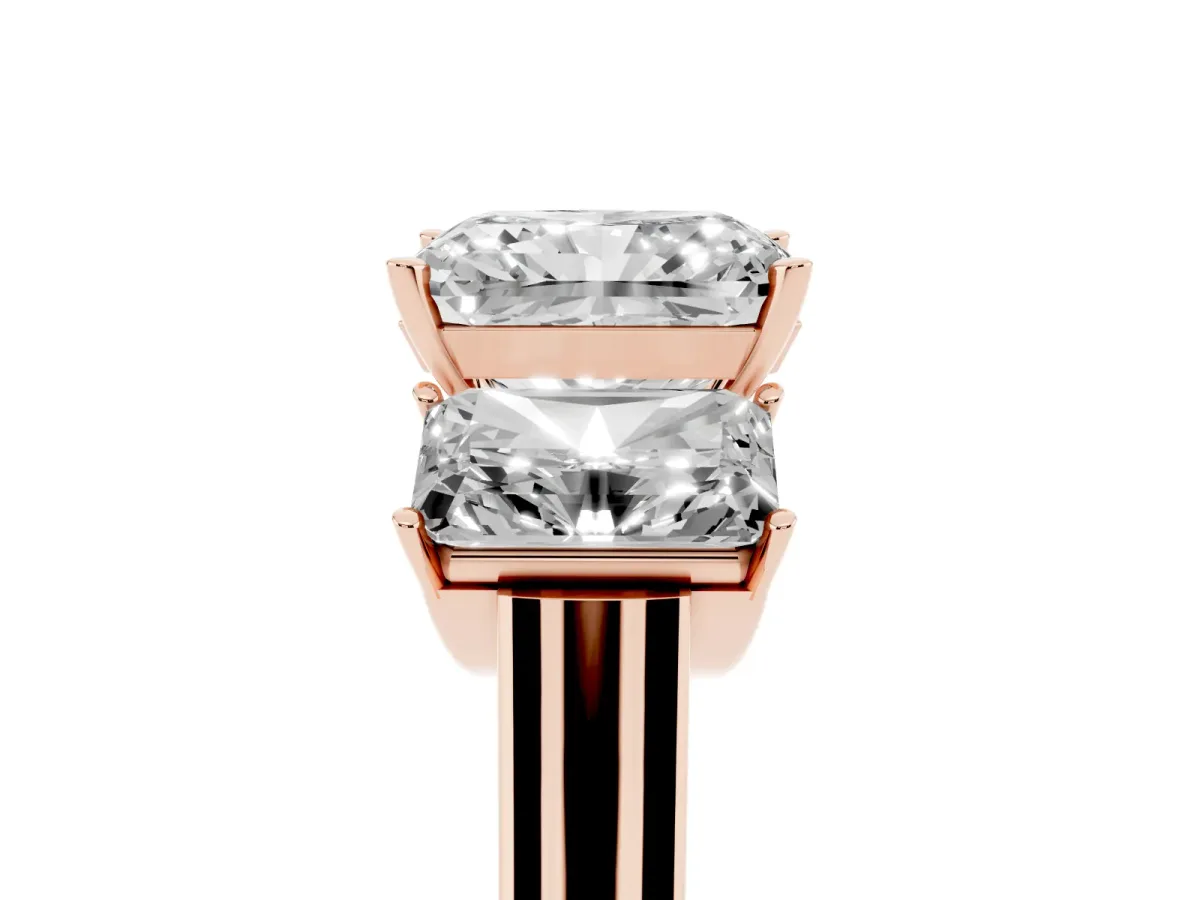 Three-Stone Radiant Cut Brilliant Diamond Trellis Ring with Comfort Fit Band Rose gold