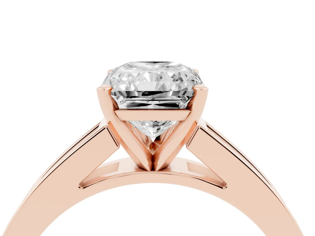 Radiant Cut Solitaire Diamond Ring with Channel-Set Band and Four-Prong Setting Rose gold