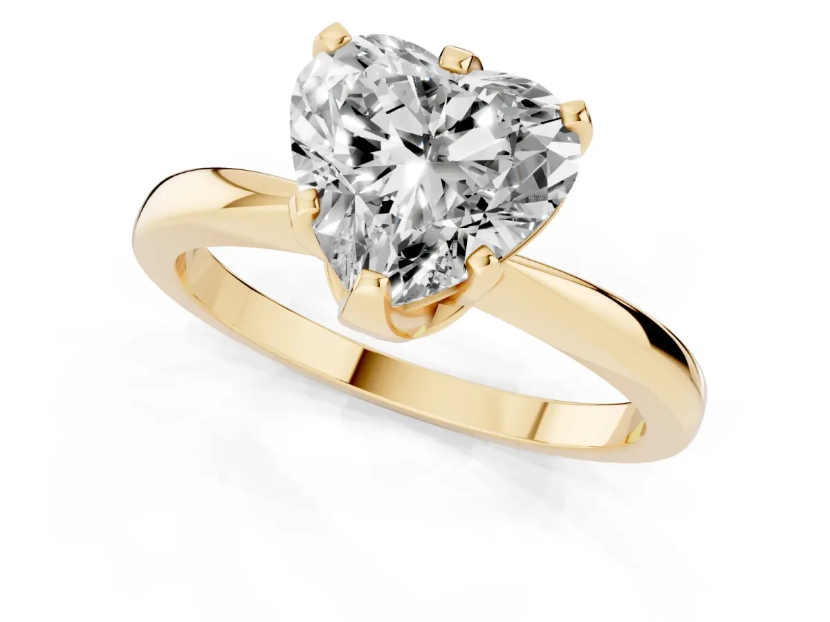 Heart Cut Solitaire Engagement Ring with Six-Prong Setting and Tapered Band Yellow gold