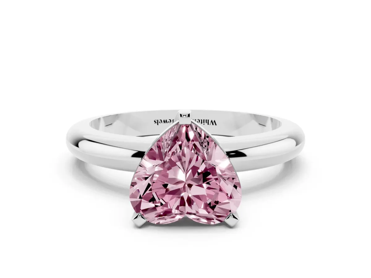 Fancy Pink Heart Cut Diamond Solitaire Engagement Ring with Round Band and Four-Prong Setting Platinum