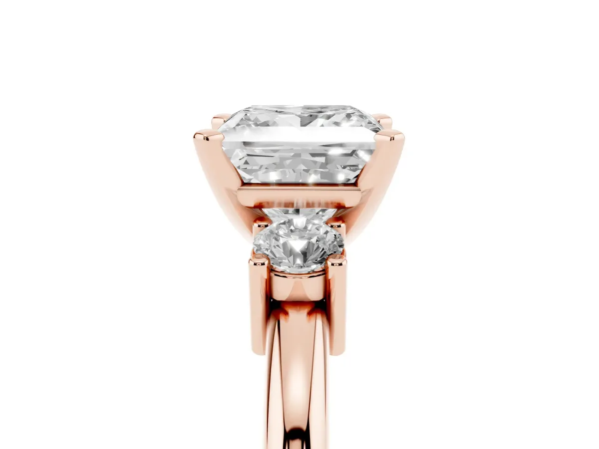 Three-Stone Princess Cut Cut Diamond Solitaire with Prong Setting and Classic Band Rose gold