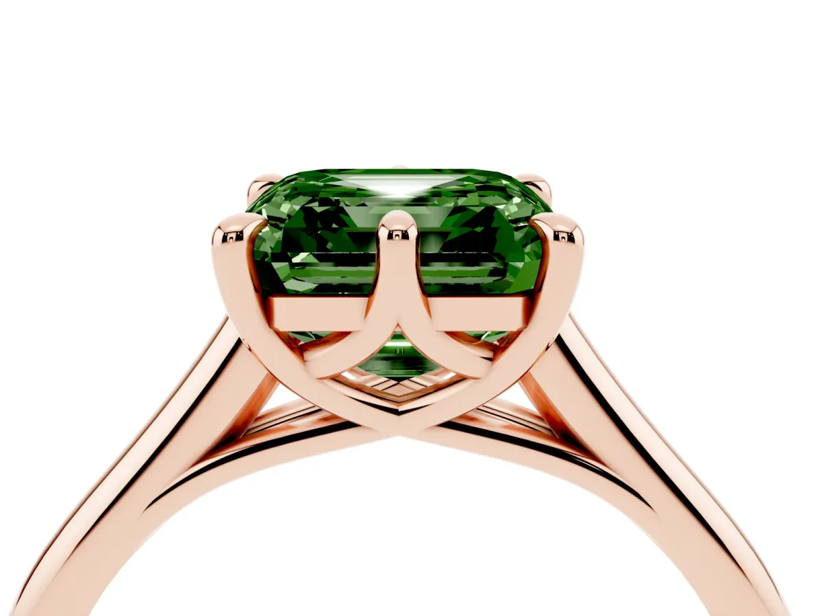 Fancy Green Asscher Cut Solitaire Engagement Ring with Six-Prong Setting and Classic Band Rose gold