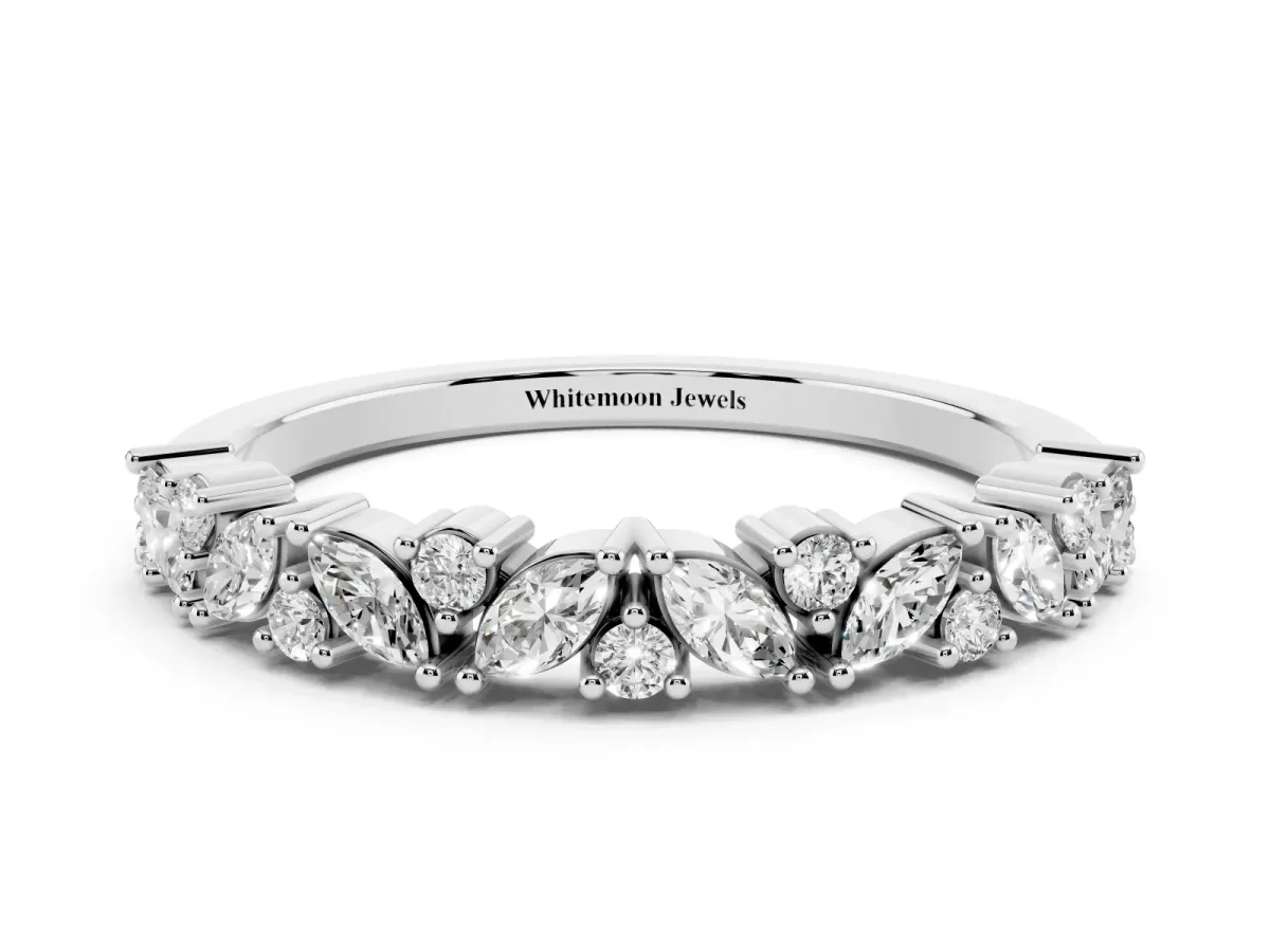 Marquise and Round Diamond Vine Eternity Band with Prong Setting Silver