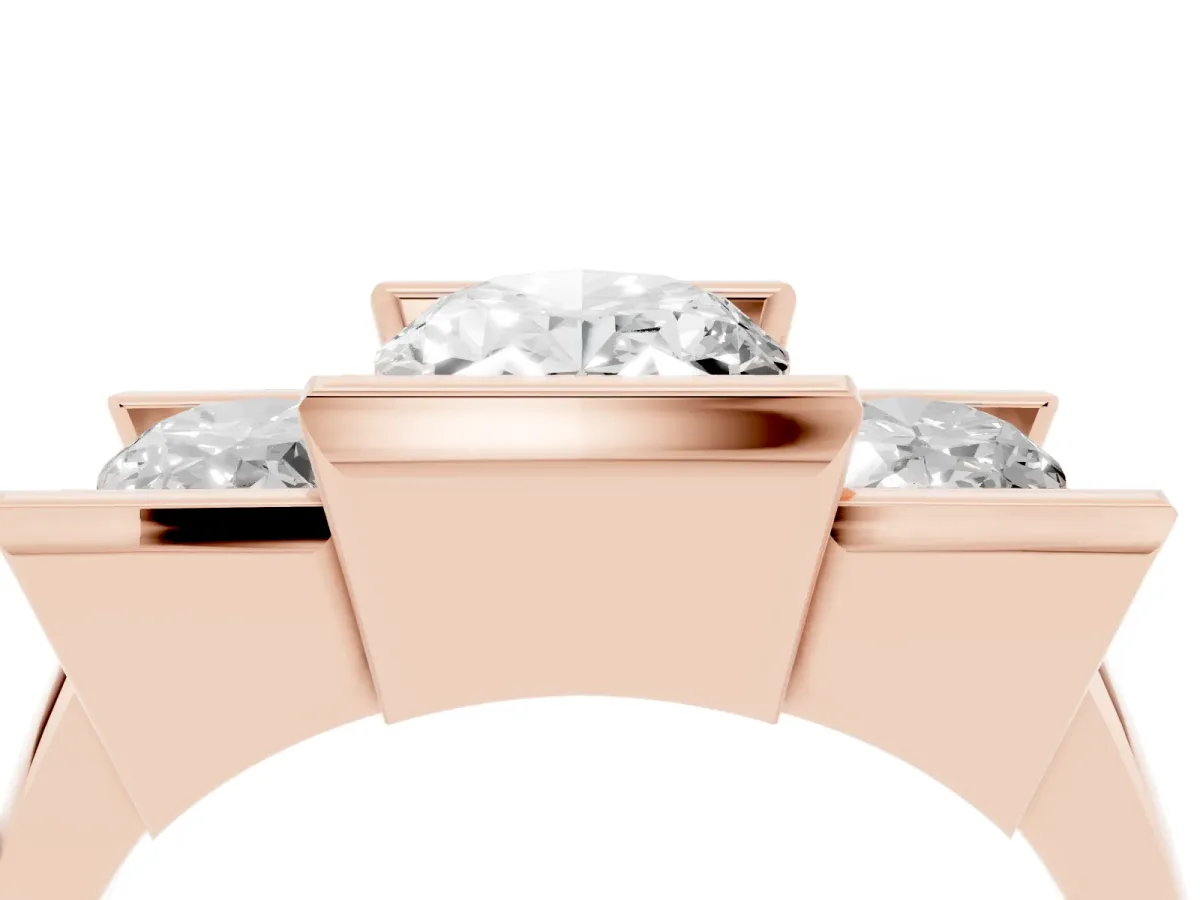 Three Stone Oval Cut Cut Channel Set Diamond Ring Rose gold